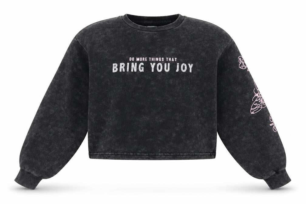 Primark Girls Black  Cotton Pullover Sweatshirt Size 10 Years   - Cropped, Puff sleeve