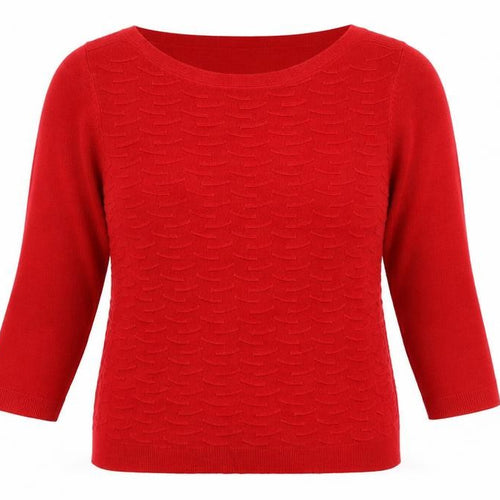 Love Knitwear Womens Red Boat Neck Plaid Acrylic Pullover Jumper Size 12   - Ribbed Knit detail