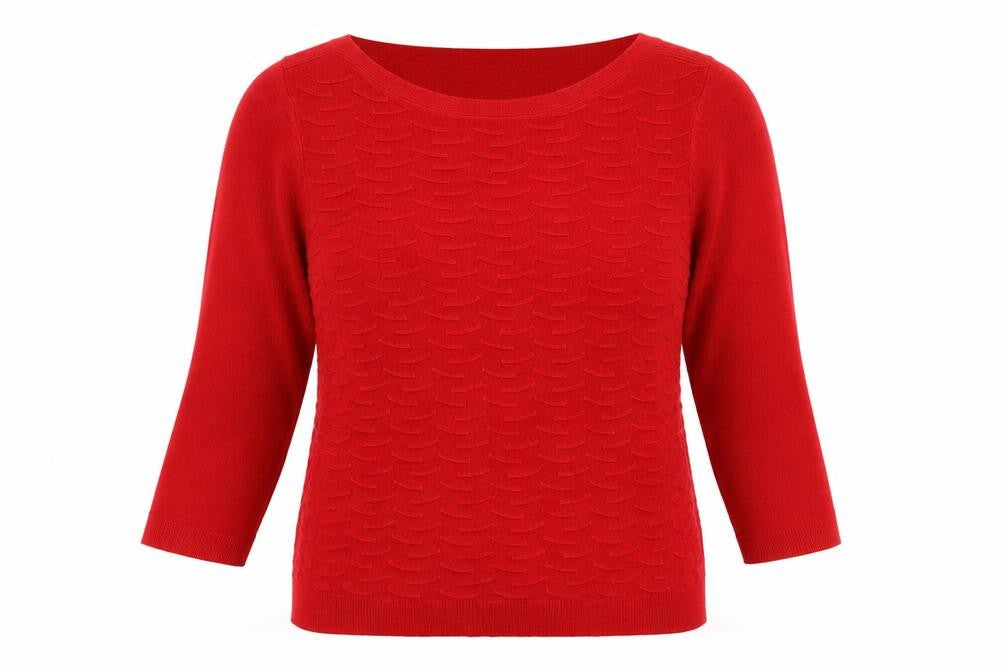 Love Knitwear Womens Red Boat Neck Plaid Acrylic Pullover Jumper Size 12   - Ribbed Knit detail