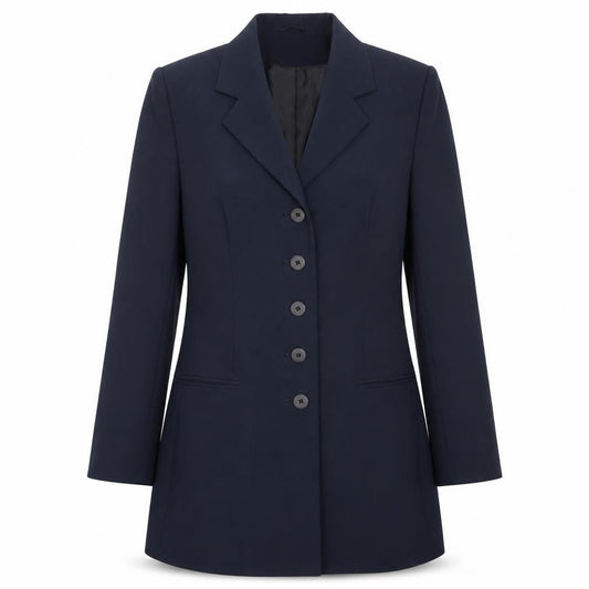 Front view of CONTEXT women’s blue polyester jacket blazer, size UK 12