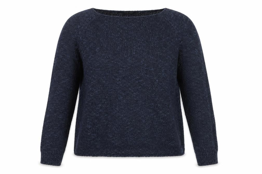 Front view of New Look women’s blue round neck acrylic jumper, size UK 10