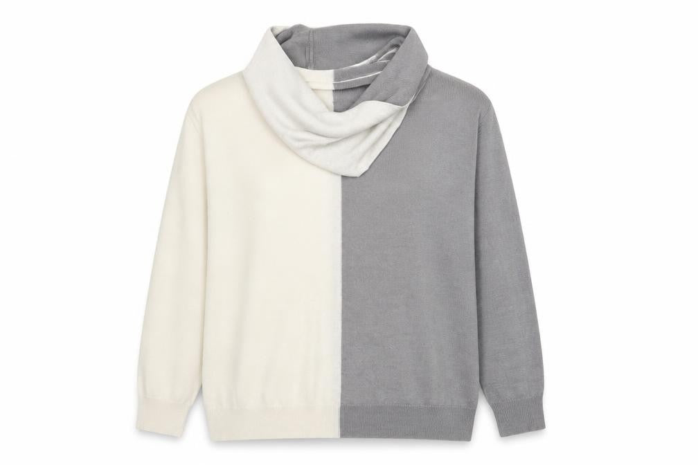 Front view of Preworn women’s ivory round neck acrylic jumper, size UK 12
