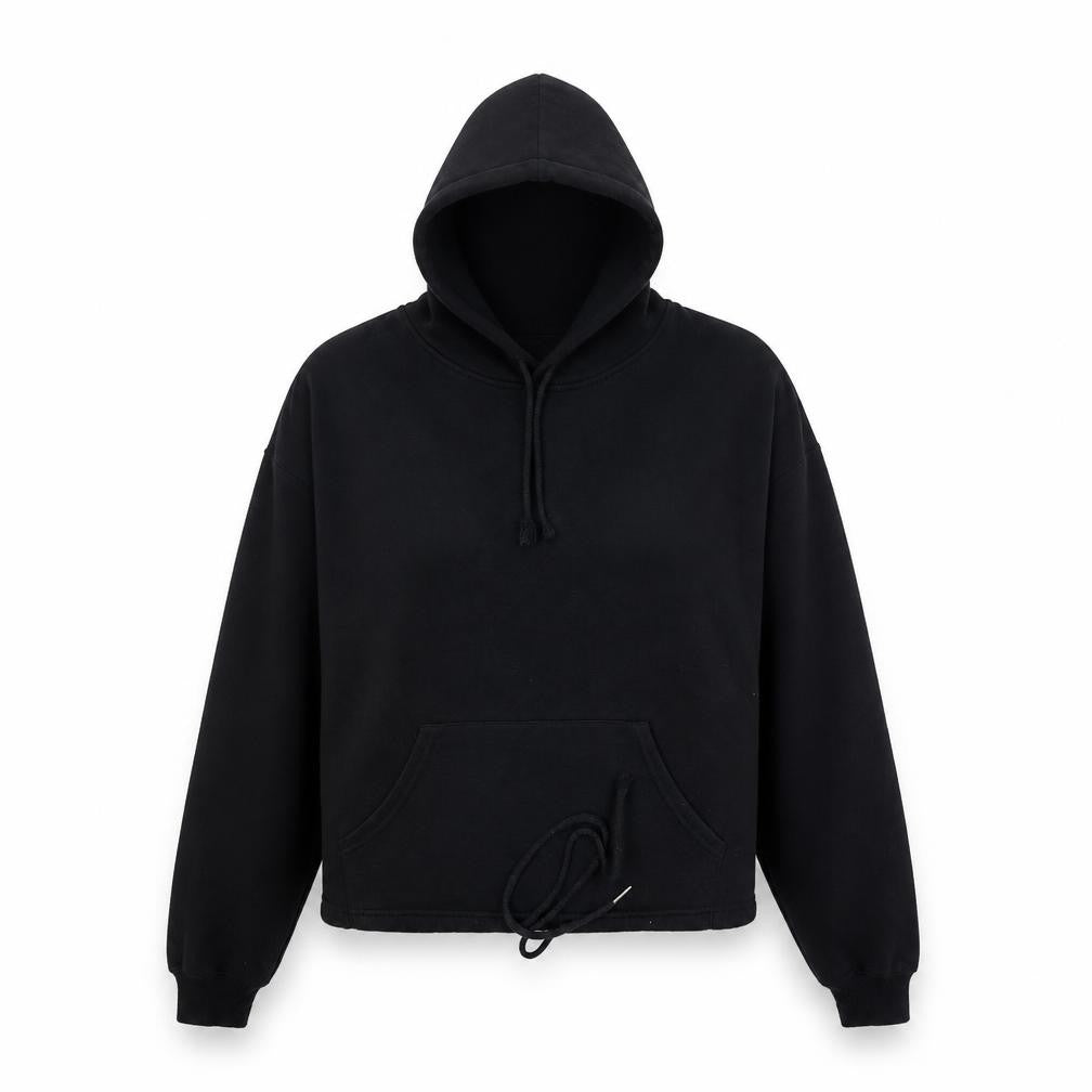 Front view of New Look women’s black pullover hoodie, size S