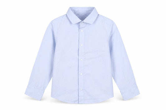 Front view of Urban rascals boys’ blue polyester basic button-up, size 6, years collared