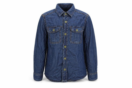 Front view of Rebel girls’ blue cotton basic button-up, size 7-8, years collared