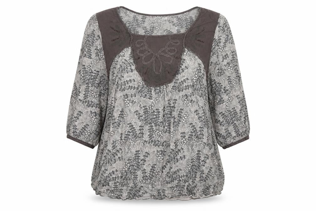 Next Womens Grey Geometric Viscose Basic Blouse Size 18 Square Neck