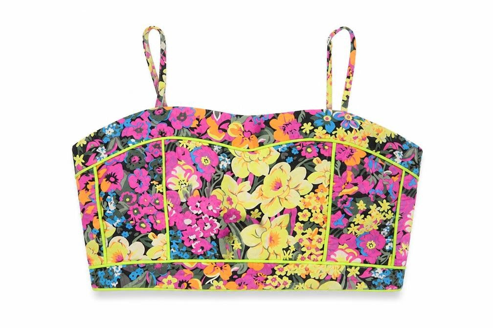 Republic Womens Multicoloured Floral Cotton Cropped Tank Size L Square Neck