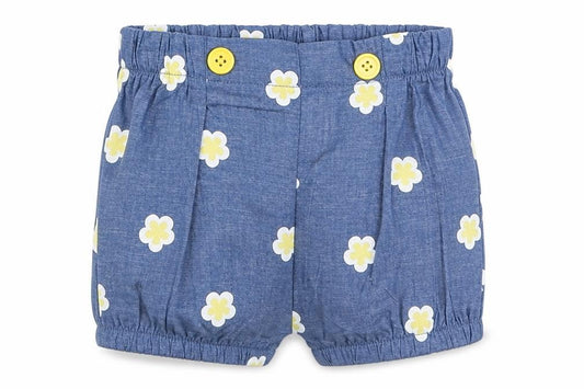 Front view of Jianco Baby Blue Floral Cotton Cropped Trousers, size 12-18, Months
