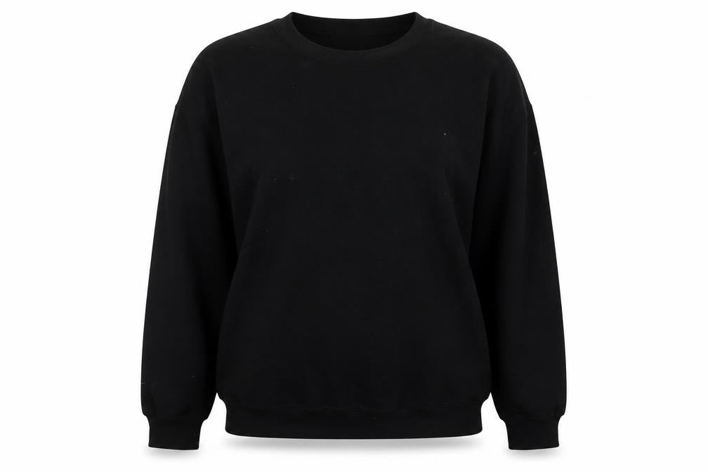 Front view of PRETTYLITTLETHING women’s black cotton pullover sweatshirt, size S, pullover - los angeles calabasas
