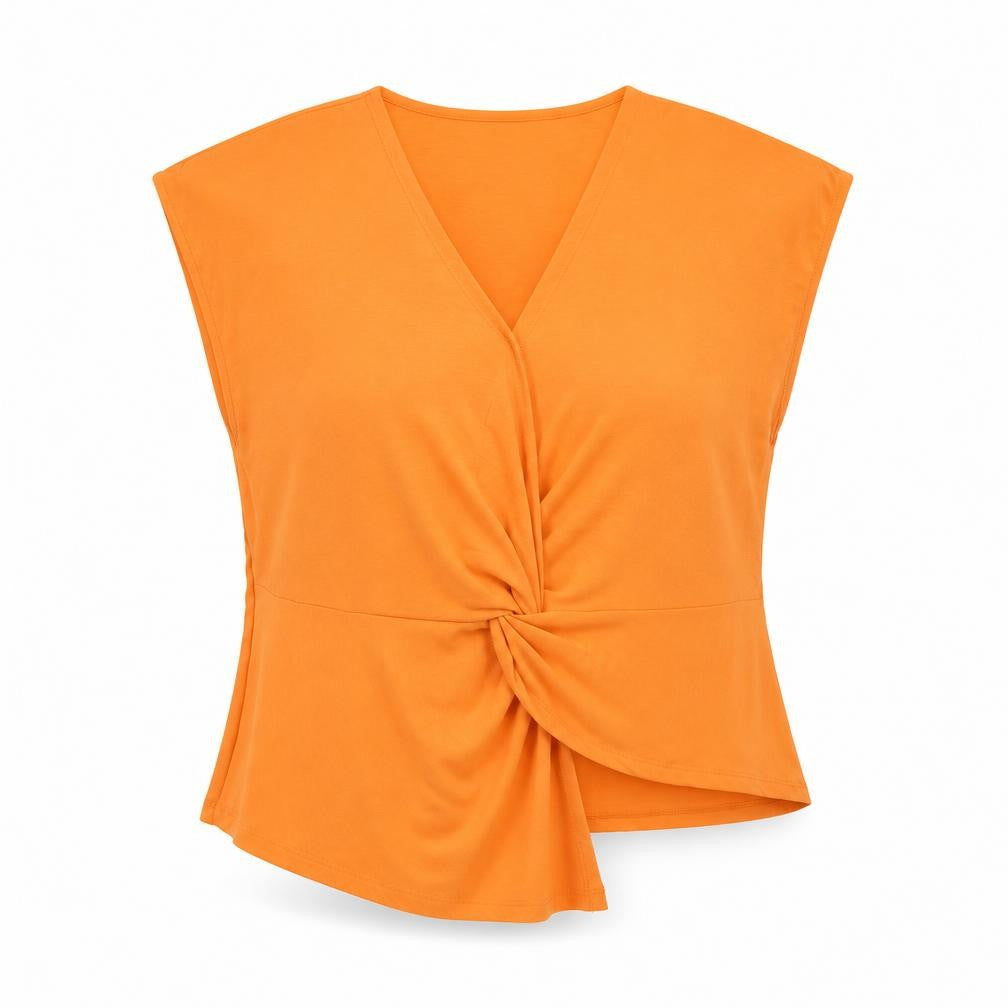 Gallery Womens Orange  Polyester Basic Blouse Size M V-Neck