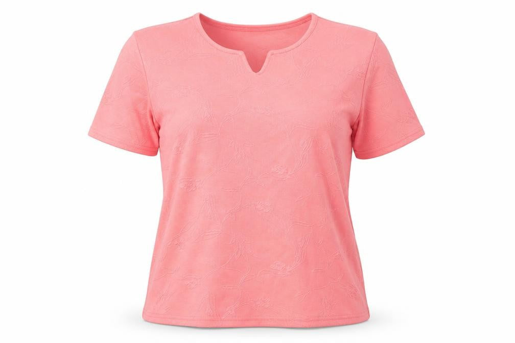 Front view of Bonita women’s pink polyester basic t-shirt, size M, v-neck