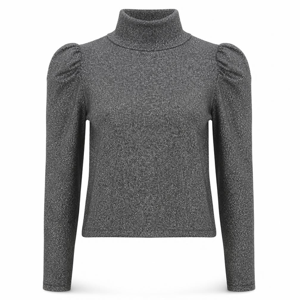 Front view of H&M women’s black high neck polyester jumper, size L