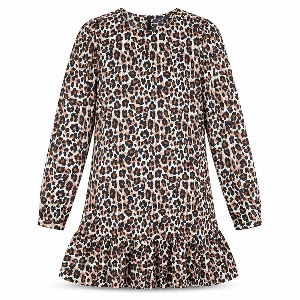 Studio Womens Beige Animal Print Polyester Fit & Flare  Size 10  Round Neck