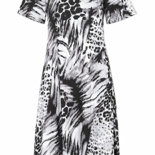 Studio Womens Black Animal Print Viscose Fit & Flare  Size 8  Round Neck