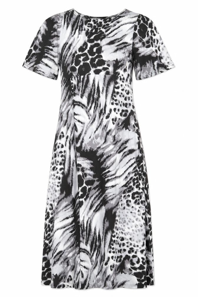 Studio Womens Black Animal Print Viscose Fit & Flare  Size 8  Round Neck