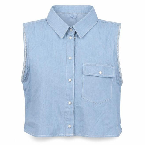 Lisa London  Womens Blue  Cotton Cropped Button-Up Size 12 Collared