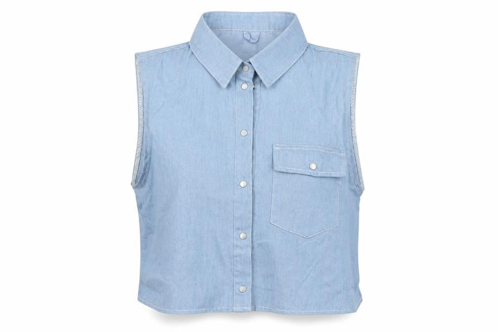 Lisa London  Womens Blue  Cotton Cropped Button-Up Size 12 Collared