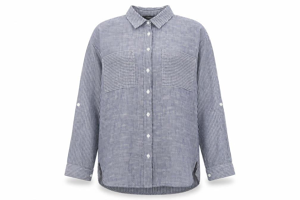 Primark Womens Grey Striped Cotton Basic Button-Up Size 4 Collared