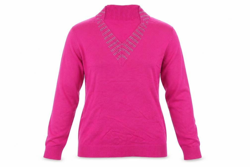 Front view of Casamia women’s pink v-neck jumper, size S