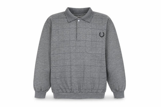 Front view of D Project men’s grey collared check polyester jumper, size XL