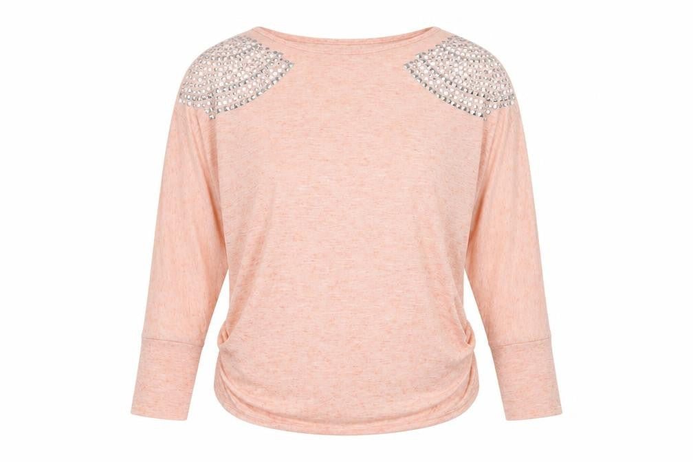 Front view of Parisian women’s pink fair isle linen pullover sweatshirt, size L, pullover