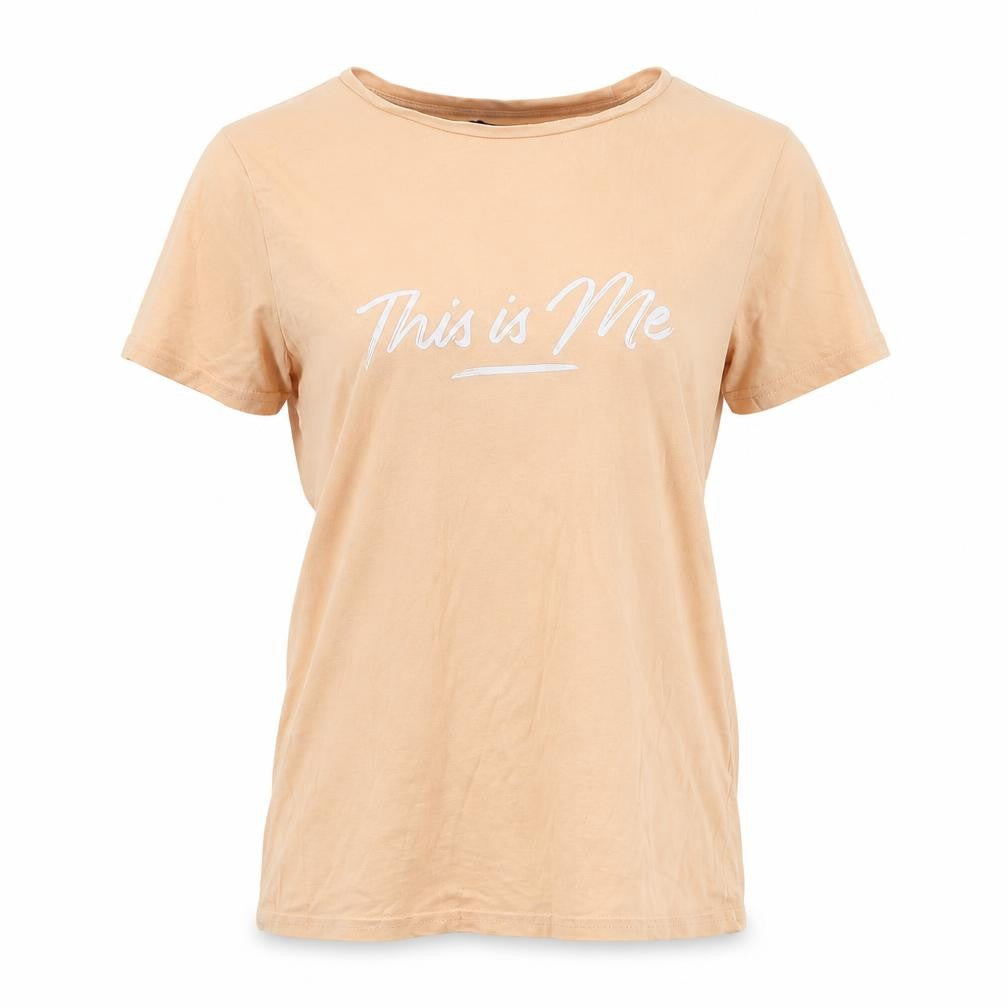 Front view of New Look women’s beige cotton basic polo, size UK 10, crew neck