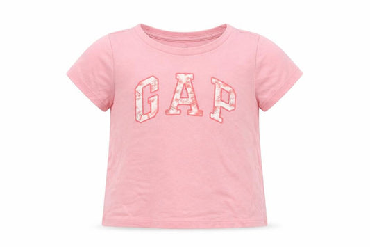 Front view of Gap girls’ pink cotton basic polo, size 3, years crew neck