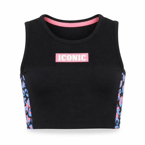 Miss E-vie Girls Black Animal Print Polyester Cropped Tank Size 6-7 Years Crew Neck