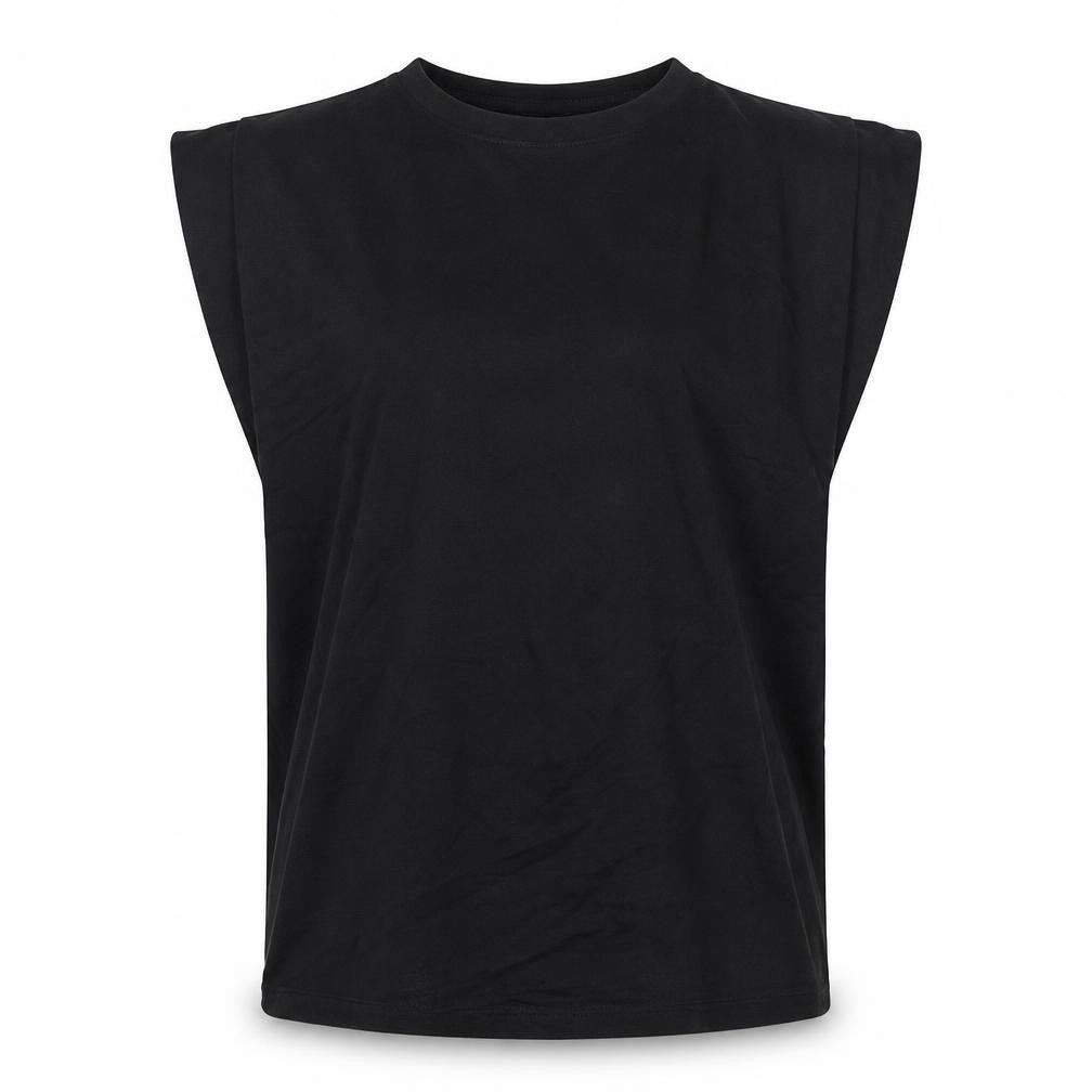 Front view of Reserves women’s black cotton basic t-shirt, size XS, crew neck