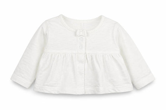 Front view of Next girls’ ivory cotton cardigan jumper, size 3-6, months button