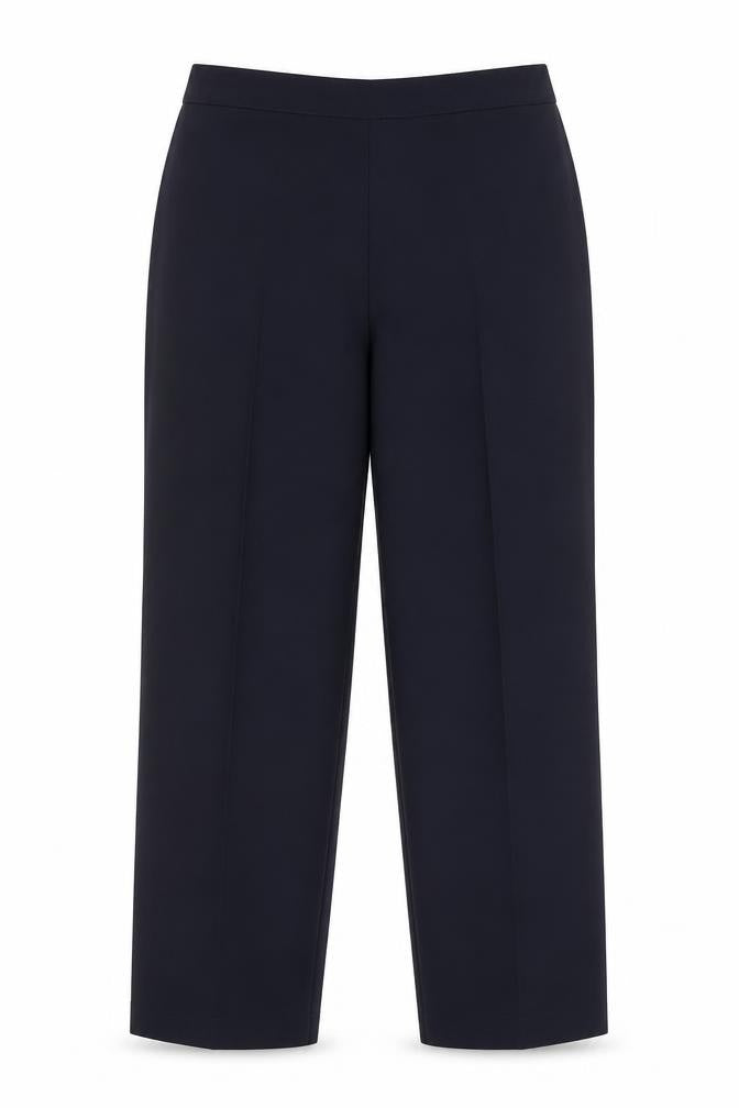 Front view of Emma women’s blue polyester trousers, size UK 16, 26-inch leg regular