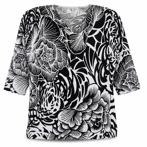Gerard Womens Black V-Neck Floral Viscose Pullover Jumper Size L
