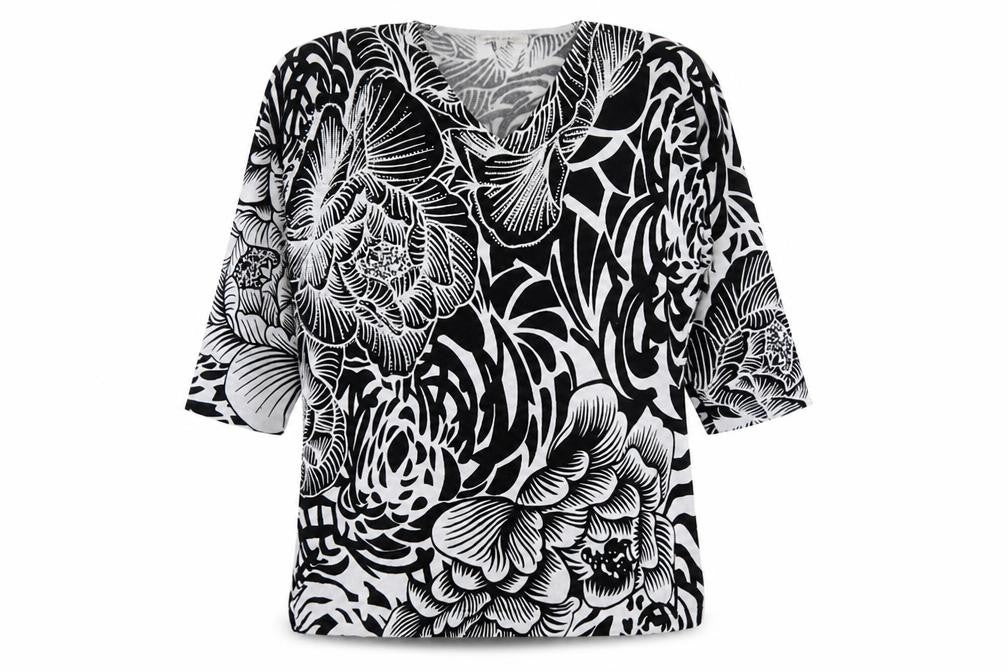 Gerard Womens Black V-Neck Floral Viscose Pullover Jumper Size L