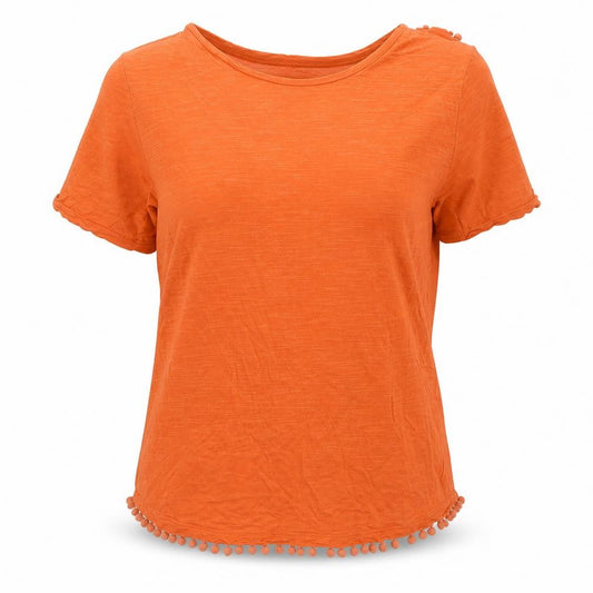 Front view of Papaya women’s orange viscose basic t-shirt, size UK 12, roll neck