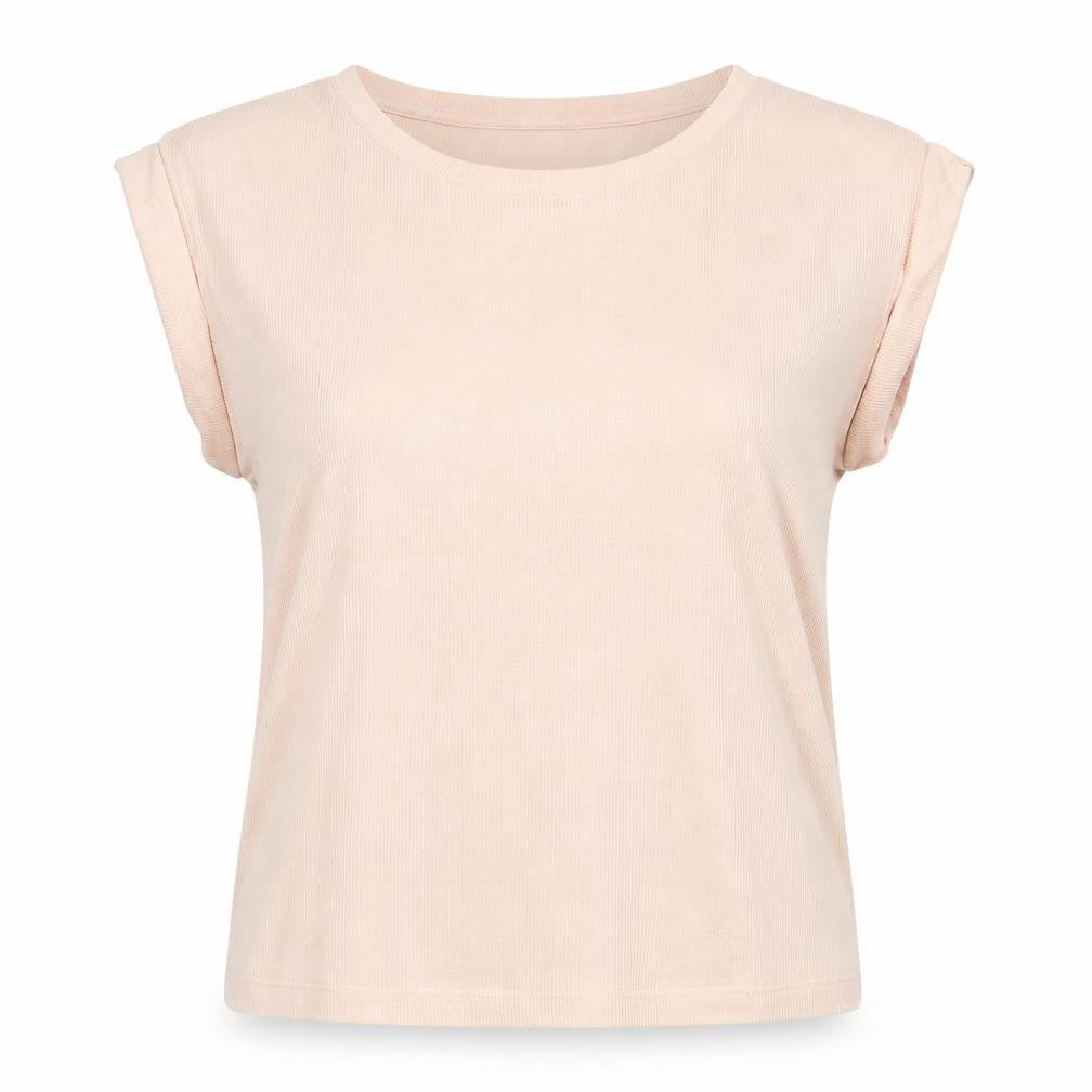 Front view of New Look women’s pink polyester basic t-shirt, size UK 10, round neck