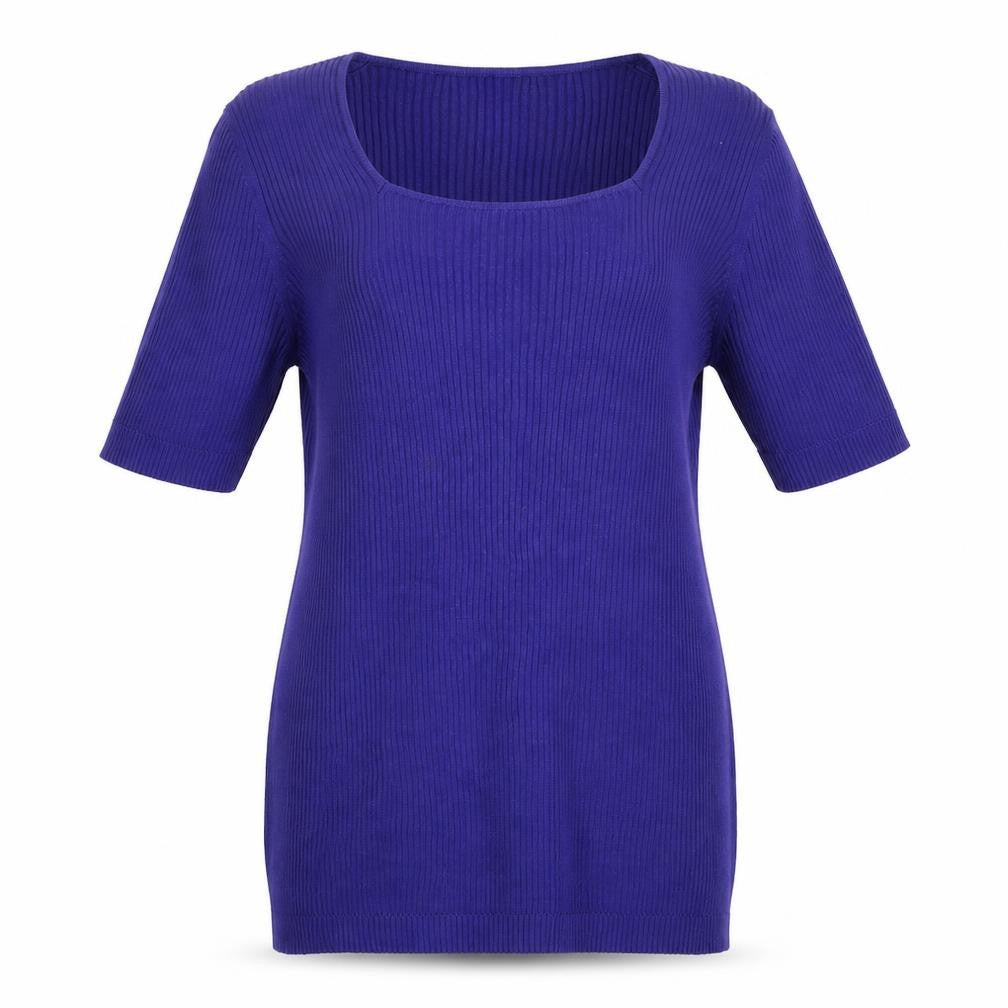 Front view of Preworn women’s purple square neck cotton jumper, size S