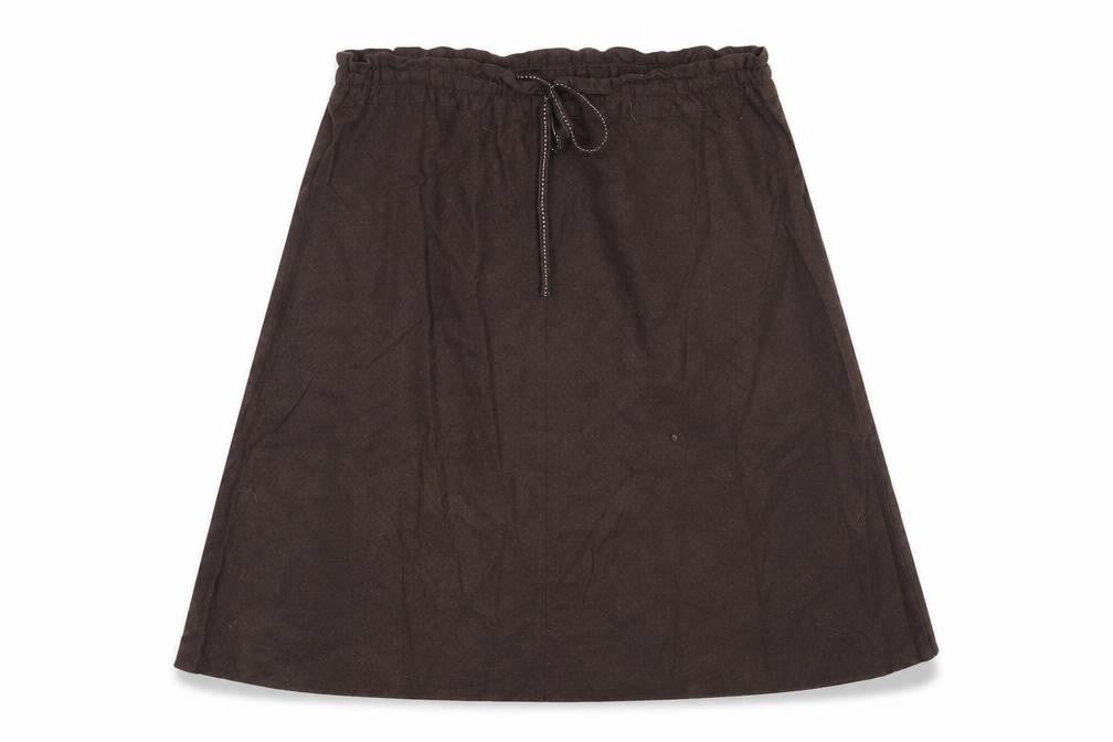 Front view of H&M women’s brown linen flare skirt, size UK 46, in