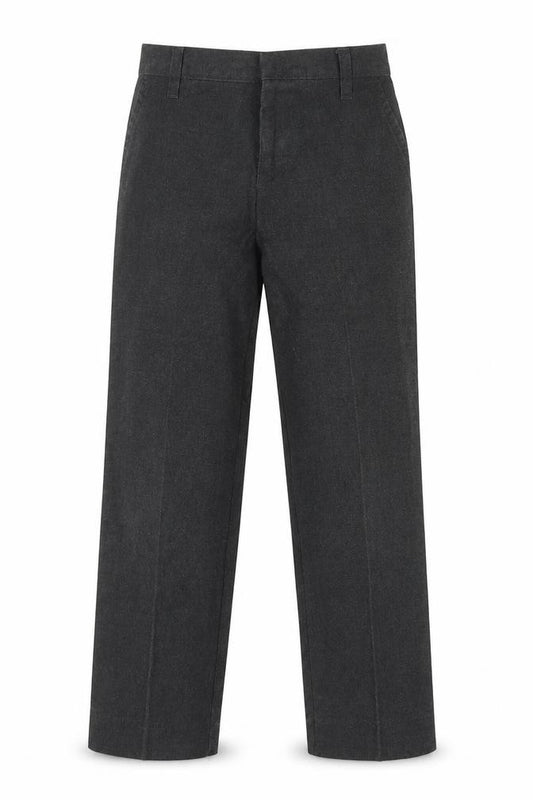 Front view of Tu boys’ grey polyester dress pants trousers, size 6, years regular hook & eye - school wear