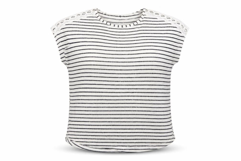 Front view of Tu women’s multicoloured round neck striped viscose jumper, size UK 10