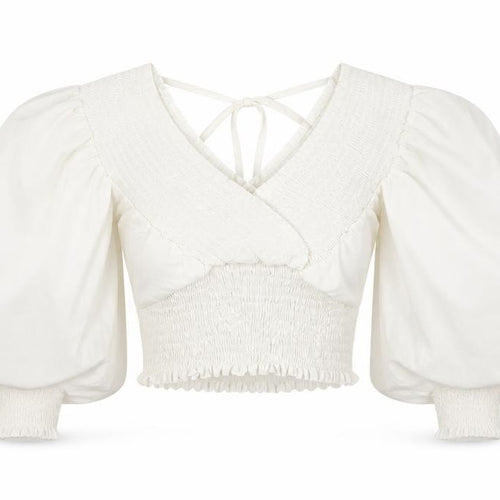 QED London Womens White  Cotton Cropped Blouse Size S V-Neck