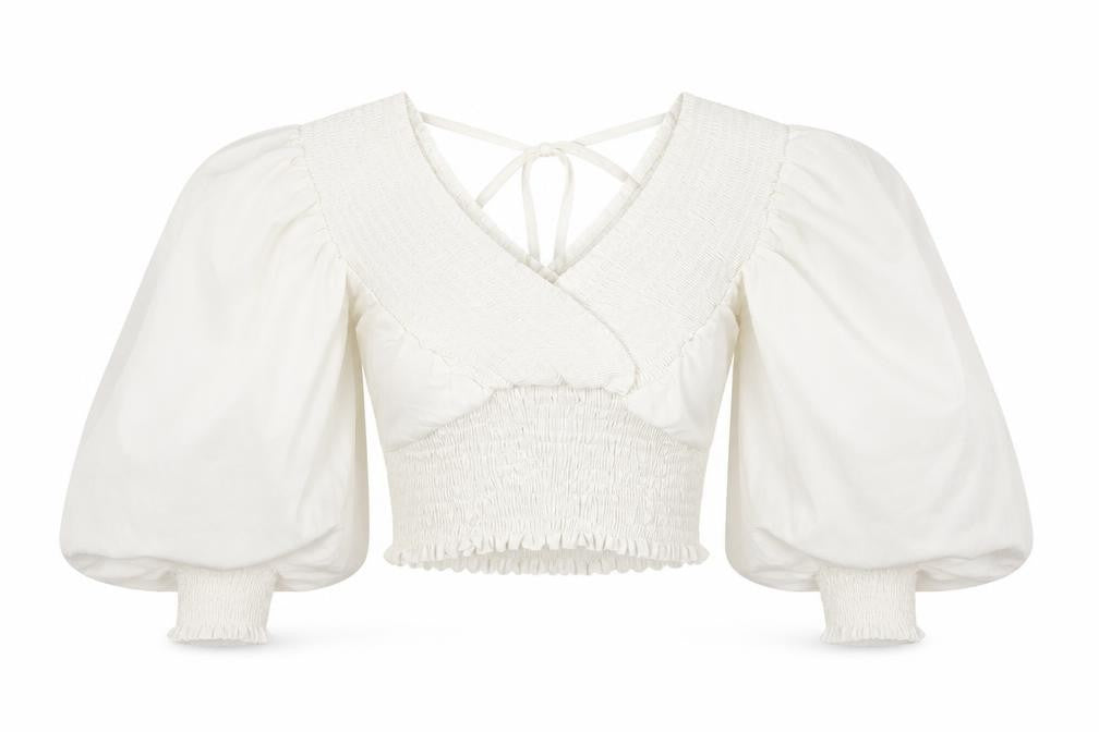 QED London Womens White  Cotton Cropped Blouse Size S V-Neck