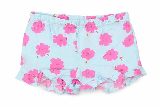 Front view of jeff &co girls’ blue floral cotton sleep shorts, size 2-3, years