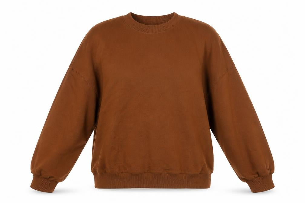 Front view of SHEIN women’s brown crew neck cotton jumper, size L
