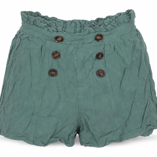 Ally Womens Green  Viscose Paperbag Shorts Size 8 L3 in Regular Button
