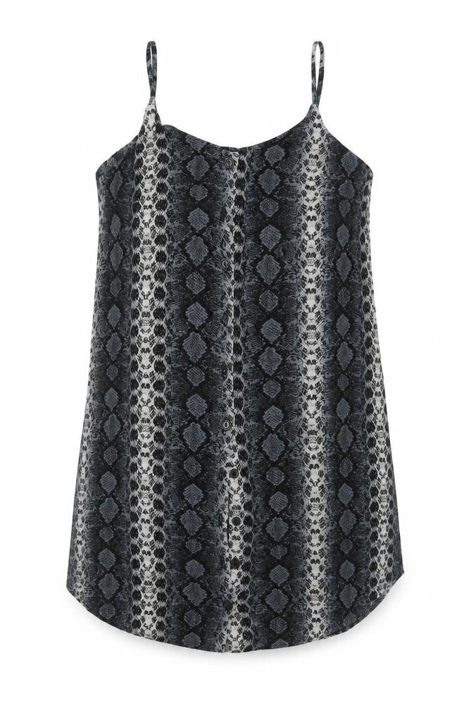 Front view of h7m women’s grey animal print viscose basic button-up, size UK 6, v-neck