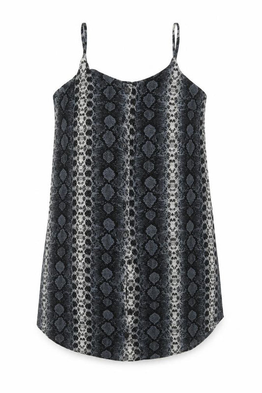Front view of h7m women’s grey animal print viscose basic button-up, size UK 6, v-neck