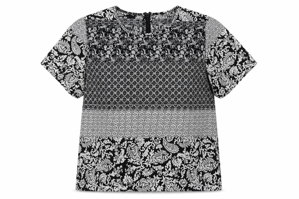 Chemsitry Womens Black Plaid Polyester Basic Blouse Size 8 Crew Neck