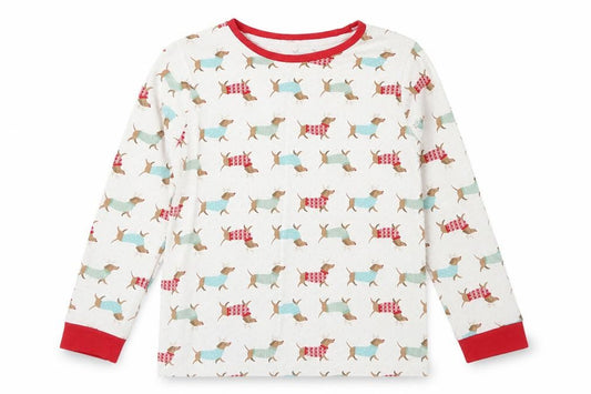 Front view of Matalan girls’ multicoloured solid cotton top pyjama top, size 10, years pullover - sausage dog