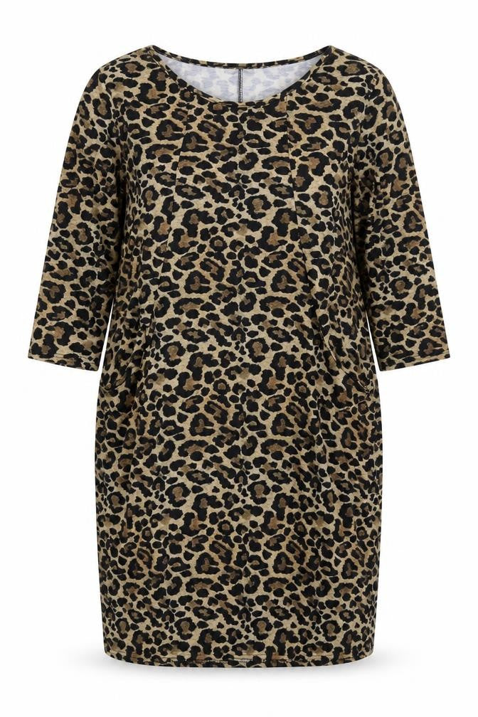 Styled By Womens Brown Animal Print Polyester T-Shirt Dress  Size M  Round Neck Pullover