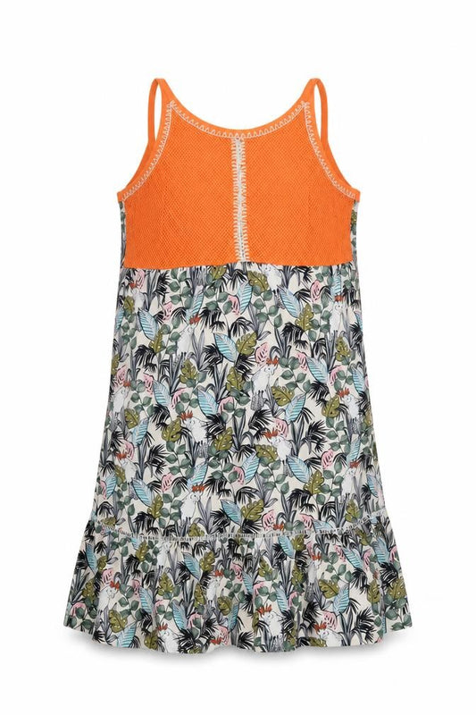 Front view of Next women’s multicoloured floral cotton tank dress, size UK 8, scoop neck